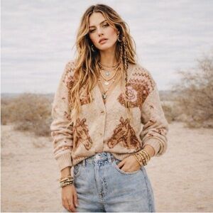 NWT Haute Hippie Anthropologie Horse Rose Cardigan Cowgirl Size XL